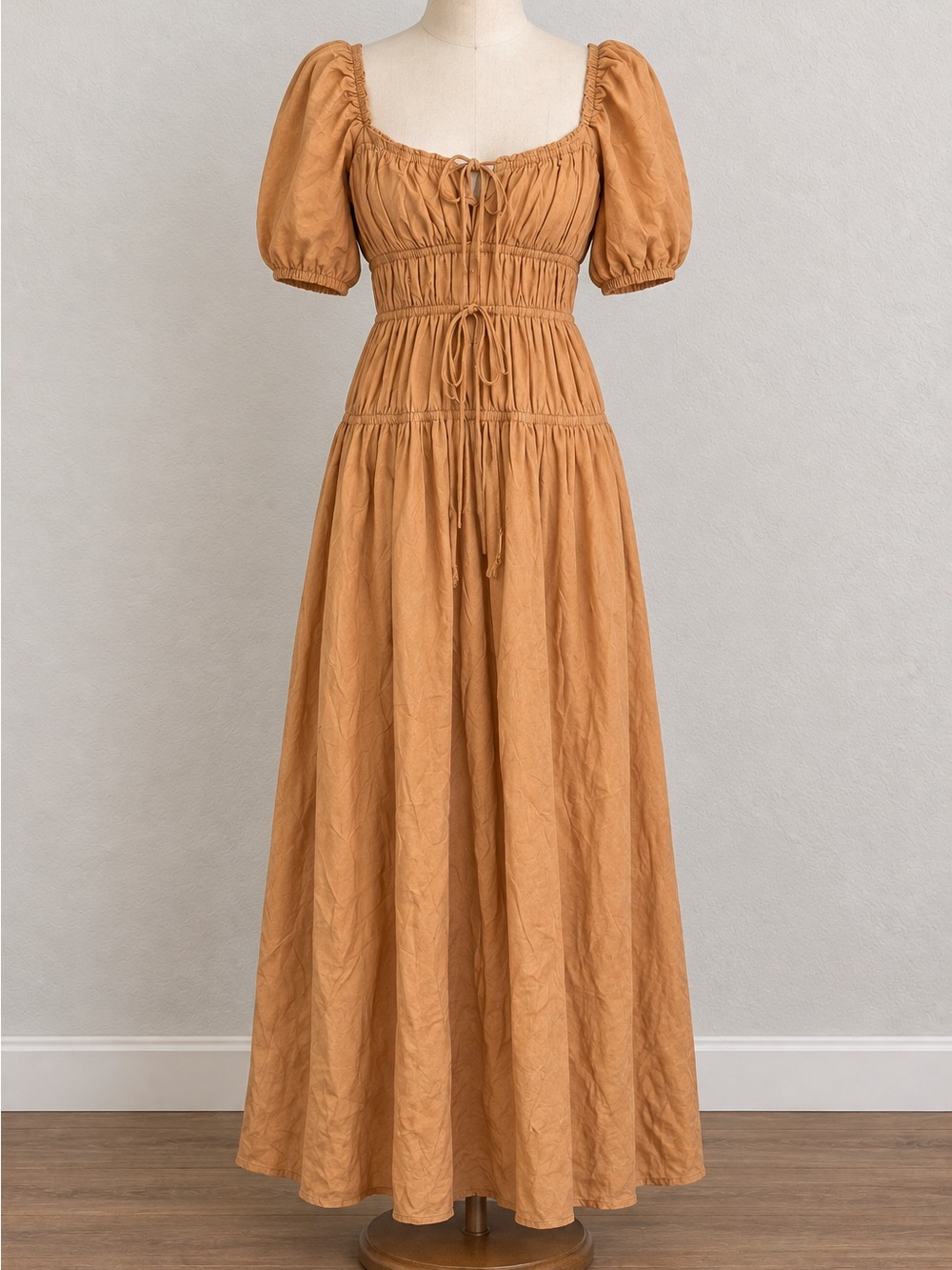 Moon River Puff Sleeve Smocked Tie Maxi Dress Cottagecore Medium NEW